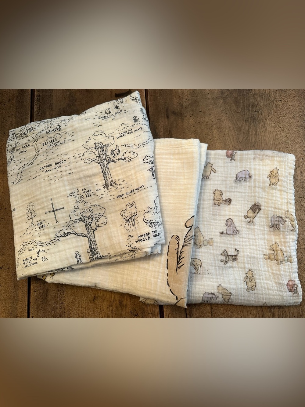 EUC Pottery Barn Kids Winnie the Pooh 3 Swaddle Blankets.